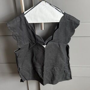 & Other Stories Paris Atelier Scalloped Black Sleeveless Linen Top
